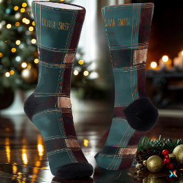 ティール（緑がかった色）エレガントとブルゴーニュのクリスマスプレッドソックス –  ソックス