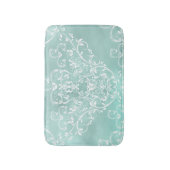 ティール（緑がかった色）エレガントとホワイトダマスク バスマット (正面縦)