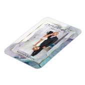 ティール(緑がかった色)エレガントと紫色の写真の日付を保存 マグネット (左側)