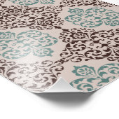 ティール(緑がかった色)エレガントと茶色のダマスクパターンBeige フォトプリント (角)