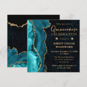 ティール（緑がかった色）エレガントと金ゴールドグリッターアゲートキンセアニェラ 招待状 (正面/裏面)