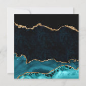 ティール（緑がかった色）エレガントと金ゴールドグリッターアゲートキンセアニェラ 招待状 (裏面)