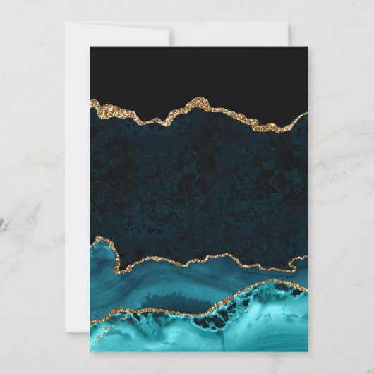 ティール（緑がかった色）エレガントと金ゴールドグリッターマーブルアゲテ結婚ス 招待状 (裏面)