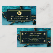 ティール（緑がかった色）エレガントと金ゴールドグリッターマーブルアゲート 名刺 (正面/裏面)