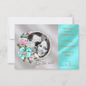 ティール(緑がかった色)エレガントと金ゴールドシルバーフォトセーブ日付 セーブザデート (正面)