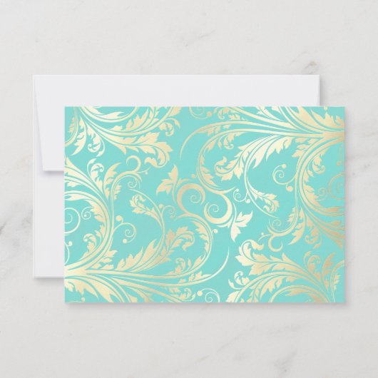 ティール(緑がかった色)エレガントと金ゴールドシルバーフォトセーブ日付 セーブザデート (裏面)