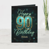ティール（緑がかった色）エレガントと金ゴールドメタリック90誕生日 カード (正面)