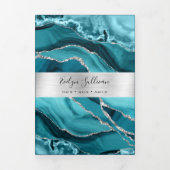 ティール(緑がかった色)エレガントと銀のアガテ三折パンフレット 三つ折りカード (カバー)