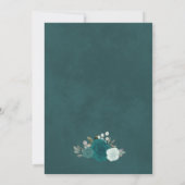 ティール(緑がかった色)エレガントアクアウォーターカラーフローラブライダルシャワー 招待状 (裏面)