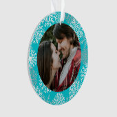 ティール（緑がかった色）エレガントアクアホワイト冬の雪片フォト オーナメント (正面)