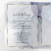 ティール(緑がかった色)エレガントアメジストアルコールインクトリプルインビタット 三つ折り招待状 (内部最初)