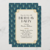 ティール(緑がかった色)エレガントアールデコ誕生会 招待状 (正面/裏面)