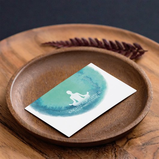 ティール(緑がかった色)エレガントウォーター色ヨガ瞑想インストラクター 名刺