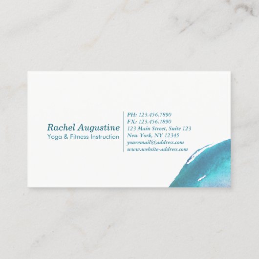 ティール(緑がかった色)エレガントウォーター色ヨガ瞑想インストラクター 名刺 (裏面)