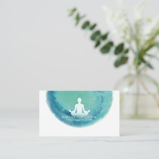 ティール(緑がかった色)エレガントウォーター色ヨガ瞑想インストラクター 名刺 (スタンド正面)