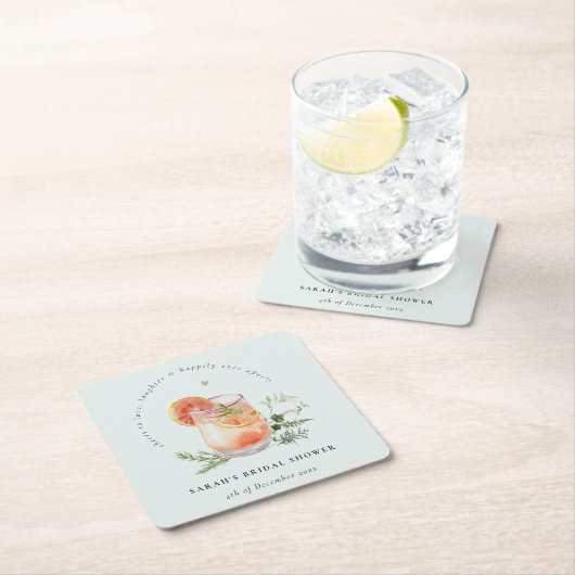 ティール（緑がかった色）エレガントオレンジグリーンカクテルブライダルシャワー スクエアペーパーコースター (インサイチュ)