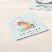 ティール（緑がかった色）エレガントオレンジグリーンカクテルブライダルシャワー スクエアペーパーコースター (アングル)