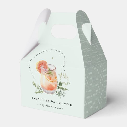ティール（緑がかった色）エレガントオレンジグリーンカクテルブライダルシャワー フェイバーボックス (正面サイド)