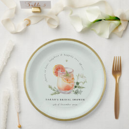 ティール(緑がかった色)エレガントオレンジグリーンカクテルブライダルシャワー ペーパープレート