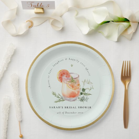 ティール（緑がかった色）エレガントオレンジグリーンカクテルブライダルシャワー ペーパープレート (ウェディング)