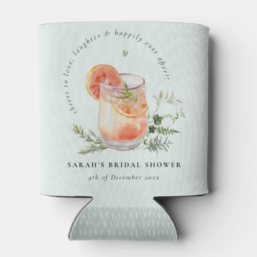 ティール（緑がかった色）エレガントオレンジグリーンカクテルブライダルシャワー 缶クーラー (裏面)