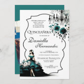 ティール（緑がかった色）エレガントキンセアニラ招待状 招待状 (正面/裏面)