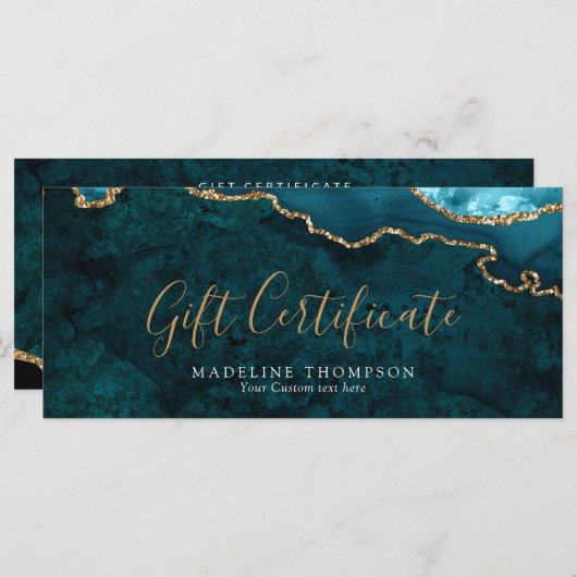 ティール(緑がかった色)エレガントギフト券ギフトカード (正面/裏面)