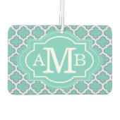 ティール（緑がかった色）エレガントクローバーパターンカスタムモノグラム カーエアーフレッシュナー (裏面)