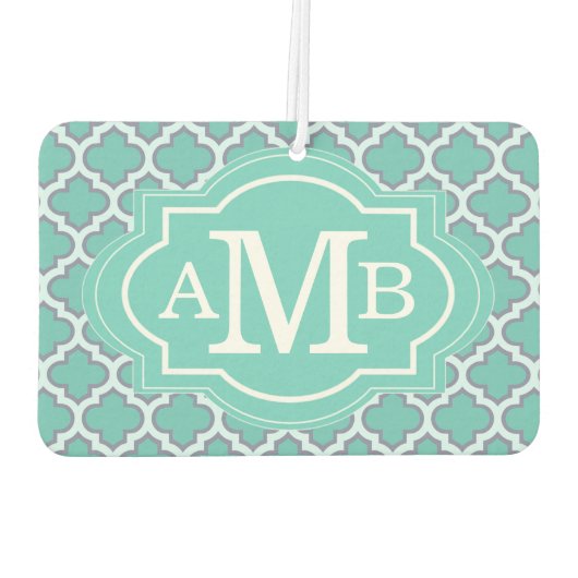 ティール（緑がかった色）エレガントクローバーパターンカスタムモノグラム カーエアーフレッシュナー (裏面)