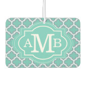 ティール（緑がかった色）エレガントクローバーパターンカスタムモノグラム カーエアーフレッシュナー (正面)