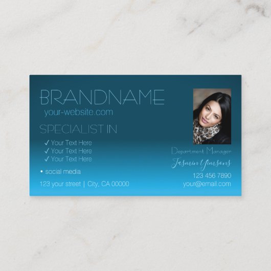 ティール（緑がかった色）エレガントグラディエントシック鏡フォントと写真 名刺 (裏面)