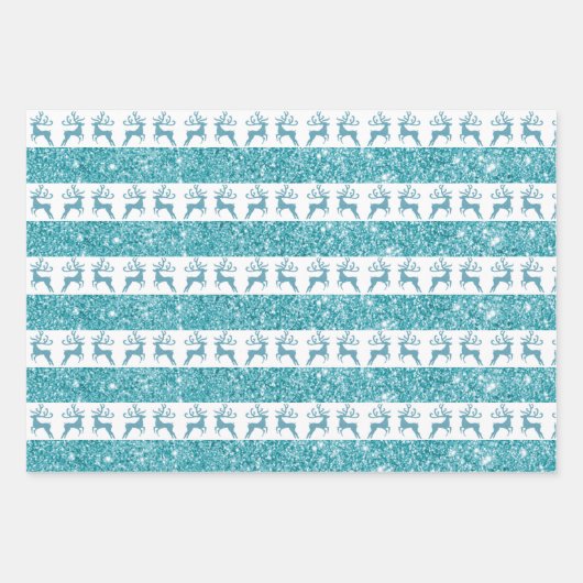 ティール(緑がかった色)エレガントグリッタークリスマストナディシルエット ラッピングペーパーシート (正面)