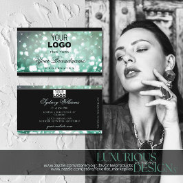 ティール（緑がかった色）エレガントグリッタースパークルスターとロゴブラック 名刺