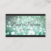 ティール(緑がかった色)エレガントグリッタースパークルスターズブラックモダン 名刺 (正面)