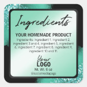 ティール（緑がかった色）エレガントグリッター及びインキ原料ラベル スクエアシール (正面)