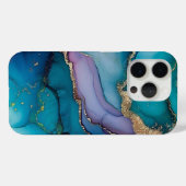 ティール(緑がかった色)エレガントグリッター大理石iPhone 15 Proケース Case-Mate iPhoneケース (裏面 (横))