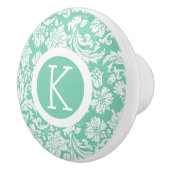 ティール(緑がかった色)エレガントグリーンとホワイトダマスク2パターン セラミックノブ (右)