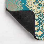 ティール（緑がかった色）エレガントグリーンと金ゴールドフローラマンダラパターン マウスパッド (コーナー)