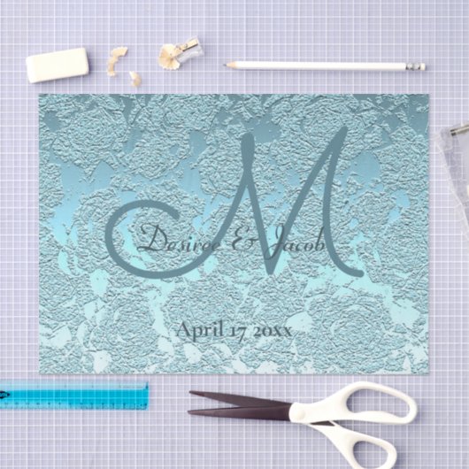 ティール(緑がかった色)エレガントグリーンウェディングレセプションモノグラム 薄葉紙 (クラフト)