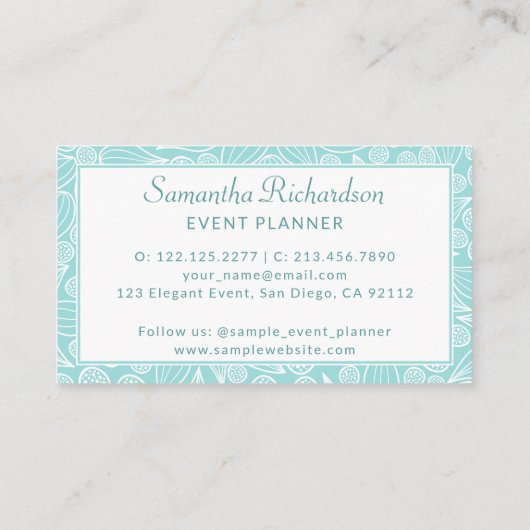 ティール（緑がかった色）エレガントグリーンホワイト名刺 名刺 (裏面)