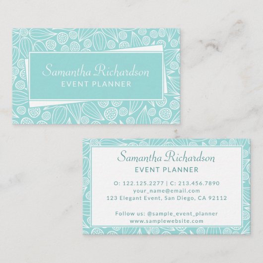 ティール（緑がかった色）エレガントグリーンホワイト名刺 名刺 (正面/裏面)