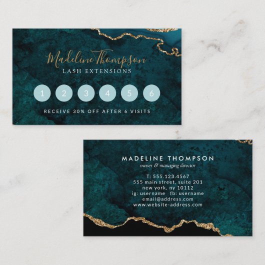 ティール（緑がかった色）エレガントグリーンマーブルアゲテゲード ロイヤリティカード (正面/裏面)