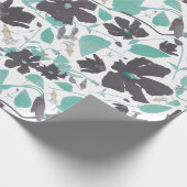 ティール（緑がかった色）エレガントグレイ茶色クレマチス花柄 ラッピングペーパー (角)