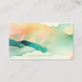 ティール(緑がかった色)エレガントサンディウォーターカラーコーストチャームデザイン 名刺 (正面)