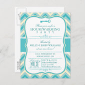 ティール（緑がかった色）エレガントシェブロン引っ越し祝いパーティーはがき招待状 インビテーションポストカード (正面/裏面)