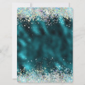 ティール(緑がかった色)エレガントシルバーグリッターキンセアニラ 招待状 (裏面)