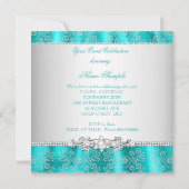 ティール（緑がかった色）エレガントシルバーレースダイヤモンドオーバーレイパーティー 招待状 (裏面)