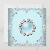 ティール(緑がかった色)エレガントスウィート16シックスパール招待状 招待状 (裏面)