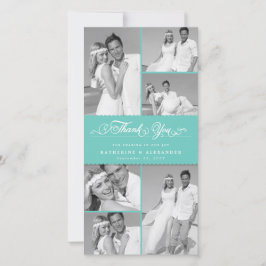 ティール（緑がかった色）エレガントスカロップバンド6フォトシック結婚ズ サンキューカード