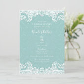 ティール（緑がかった色）エレガントターコイズホワイトレースブライダルシャワー 招待状 (スタンド正面)